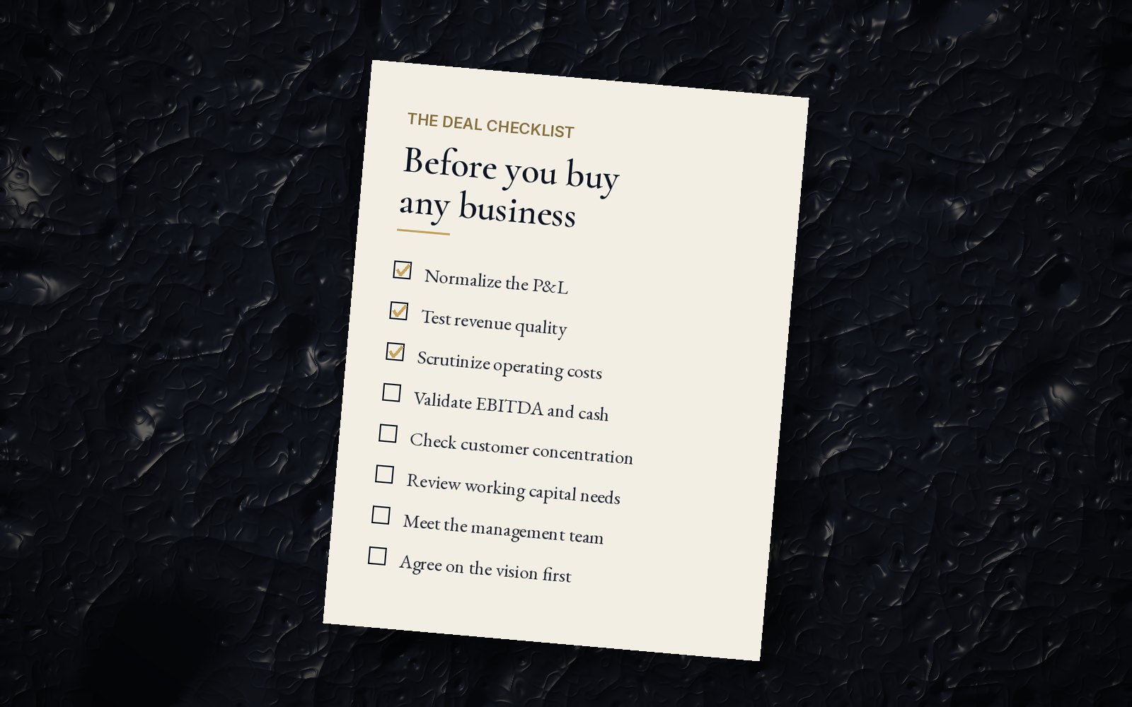 The Deal Checklist printed page